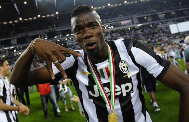 Paul Pogba celebrating a championship with Juventus